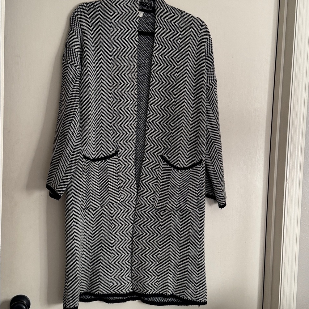 PAIGE Black and White Chevron Cardigan